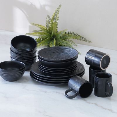 Angelika 18-Pc Stoneware Dinner Set - Black - Serves 4