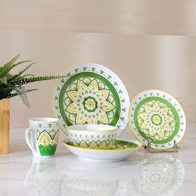 Angelika 18-Piece Porcelain Dinner Set Green-Serve 4