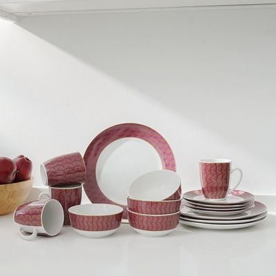 Angelika 16-Pc Porcelain Dinner Set -  Red-Serves 4