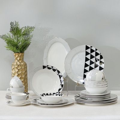 Geometric 32-Pc New Bone China Dinner Set -Serves 6