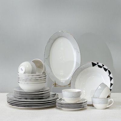 Geometric 32-Pc New Bone China Dinner Set -Serves 6