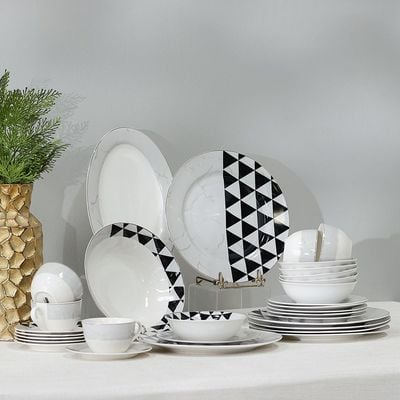 Geometric 32-Pc New Bone China Dinner Set -Serves 6