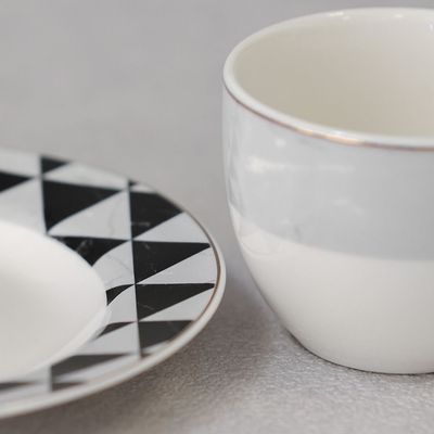 Geometric 12-Piece New Bone China Coffee Cup Set 90Ml -Serve 6