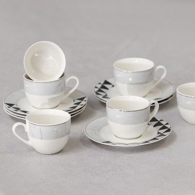 Geometric 12-Piece New Bone China Coffee Cup Set 90Ml -Serve 6