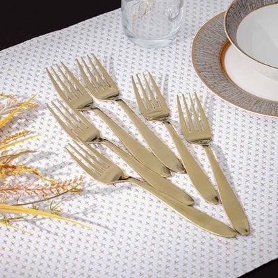 Pvd Lotus 6-Pc Dinner Fork - Gold - 18.6x2.8 cm