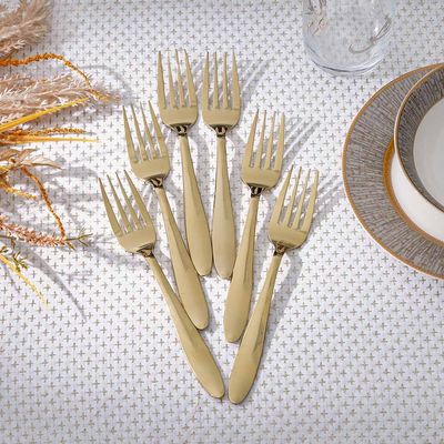 Pvd Lotus 6-Pc Dinner Fork - Gold - 18.6x2.8 cm