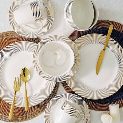 Angelika 16-Piece New Bone China Golden Decal Dinner Set-Serve 4