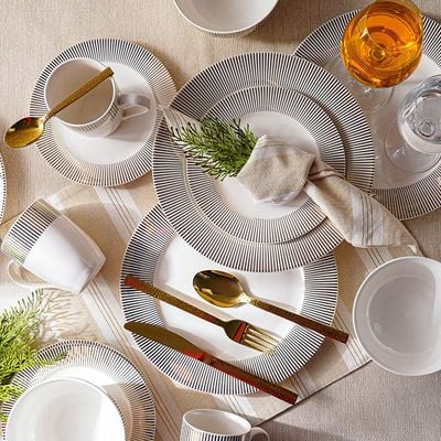 Angelika 16-Piece New Bone China Golden Decal Dinner Set-Serve 4