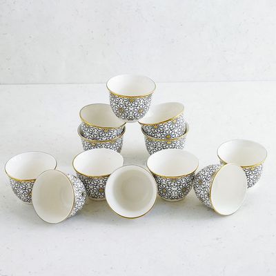 Majestic Classic 12-Piece New Bone China Cawa Cup Set 80ml -Serve 12