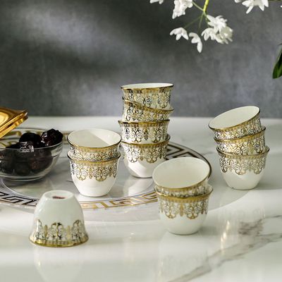 Majestic Crossline 12-Piece New Bone China Cawa Cup Set 80ml -Serve 12