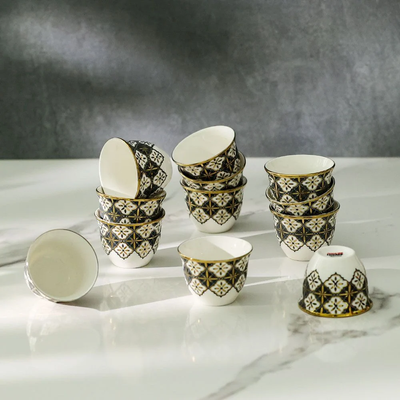 Majestic Crossline 12-Piece New Bone China Cawa Cup Set 80ml -Serve 12