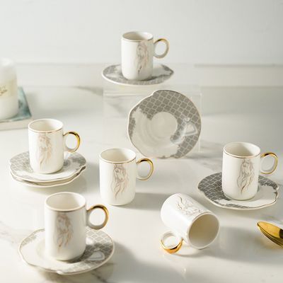 Arabia Grey 12-Pc Cup & Saucer Set - Serves 6 - 90 Ml 