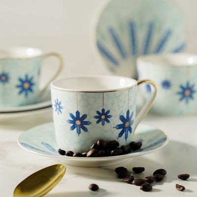 Arabia Blue 12-Pc Tea Cup & Saucer Set - 230 ml - Serves 6
