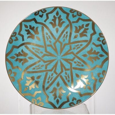 Zahra Dessert Plate Blue, Gold 8 Inch