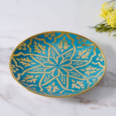 Zahra Dessert Plate Blue, Gold 8 Inch