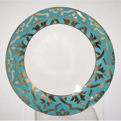 Zahra Soup Plate Blue, Gold 8 Inch
