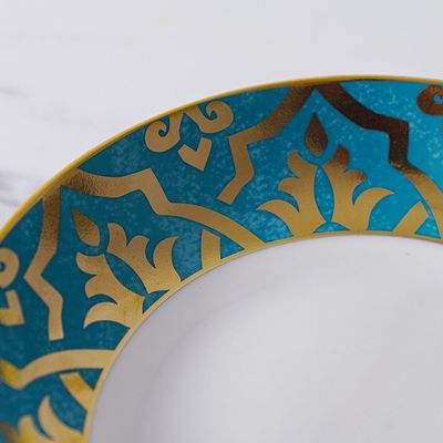 Zahra Soup Plate Blue, Gold 8 Inch