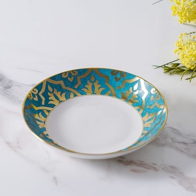 Zahra Soup Plate Blue, Gold 8 Inch