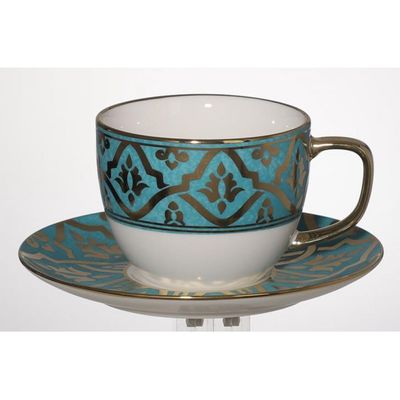 Zahra Cup and Saucer Blue, Gold 200ml