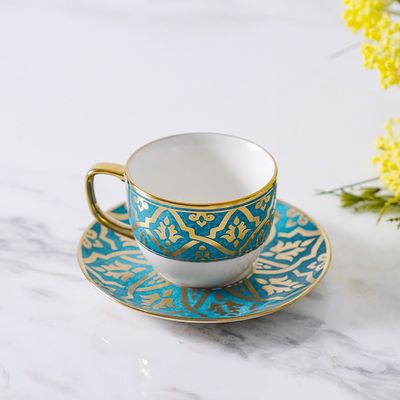 Zahra Cup and Saucer Blue, Gold 200ml