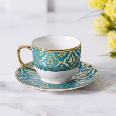 Zahra Cup and Saucer Blue, Gold 200ml