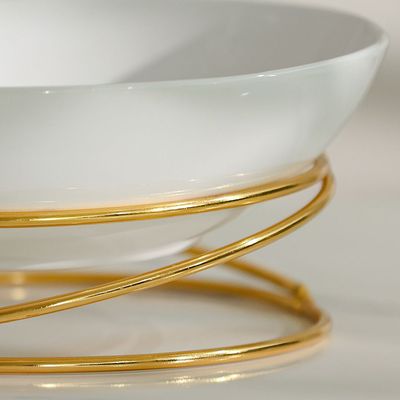 Pristine Serving Ceramic Bowl with Stand White,Gold 31.5×31.5×9CM