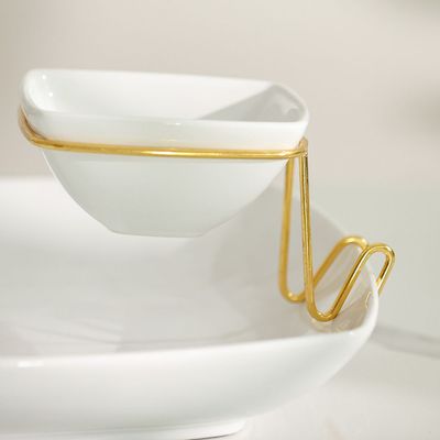 Pristine 2-Pc Ceramic Serving Bowl with Stand - White/Gold - 33.5x33.5x6 cm