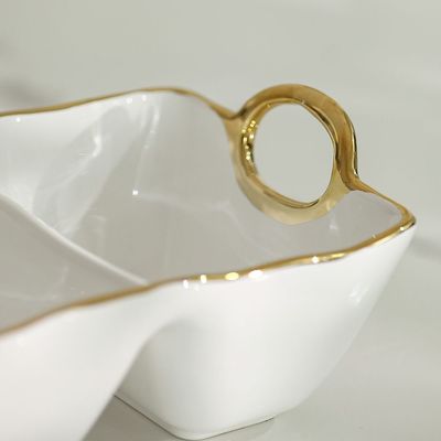 Pristine Ceramic 3-Section Serving Platter White,Gold 40.5X19X11.5CM