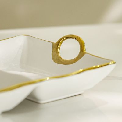 Pristine Ceramic 2-Section Serving Platter - White/Gold - 36.5x22x7.5 cm