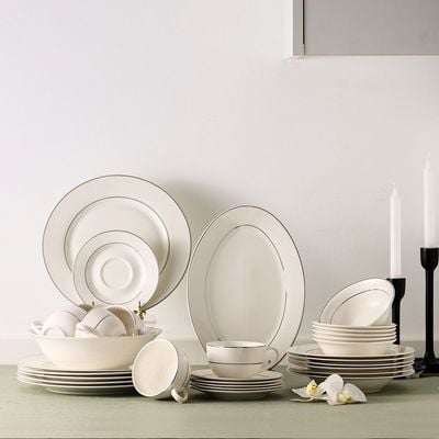 Beatrice 32-Pc New Bone China Dinner Set - Serves 6 - Silver  