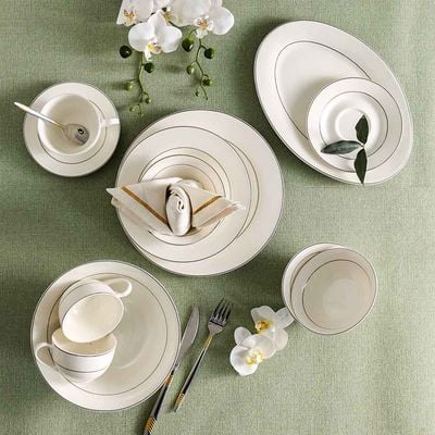 Beatrice 32-Pc New Bone China Dinner Set - Serves 6 - Silver  