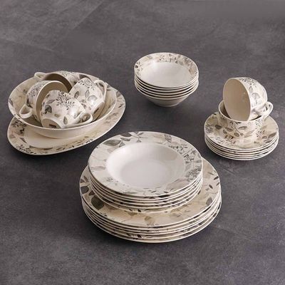 Beatrice 32-Pc New Bone China Dinner Set - Serves 6 - Grey 