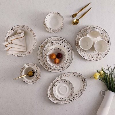 Beatrice 32-Pc New Bone China Dinner Set Serves 6 - Classic Gold 