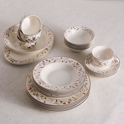 Beatrice 32-Pc New Bone China Dinner Set Serves 6 - Classic Gold 