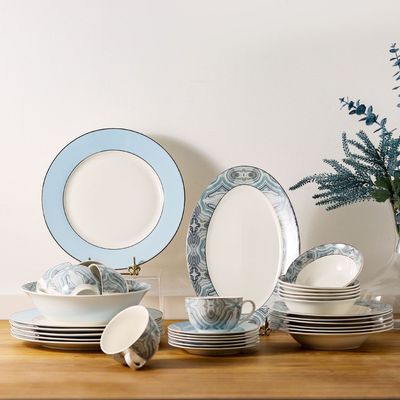 Beatrice 32-Piece New Bone China Dinner Set Serves 6 - Blue   