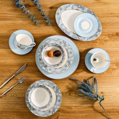 Beatrice 32-Piece New Bone China Dinner Set Serves 6 - Blue   