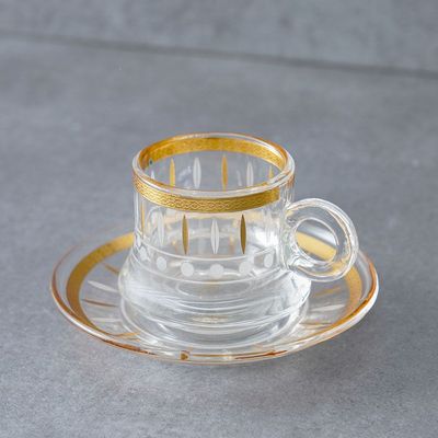 Orchid 12-Pc Glass Cup & Saucer Set - Gold - 90 ml  