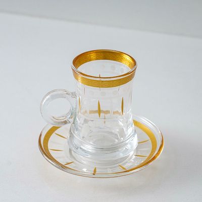 Orchid 12-Pc Istikan Glass Cup & Saucer Set - Gold - 120 ml 