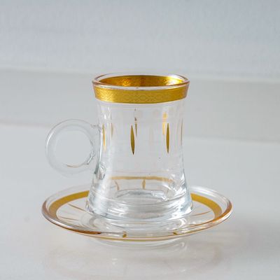 Orchid 12-Pc Istikan Glass Cup & Saucer Set - Gold - 120 ml 