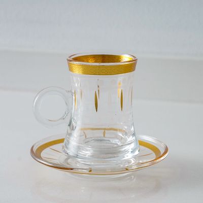 Orchid 12-Piece Istikan Glass Cup &Saucer Set 120ML Gold
