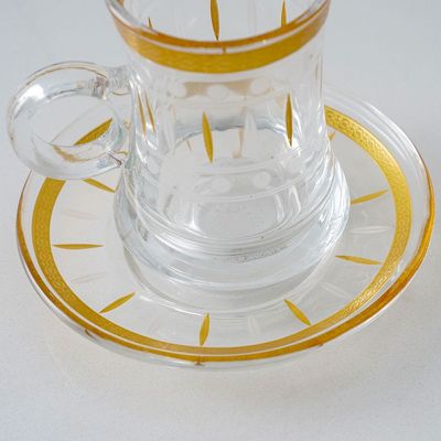 Orchid 12-Pc Istikan Glass Cup & Saucer Set - Gold - 120 ml 