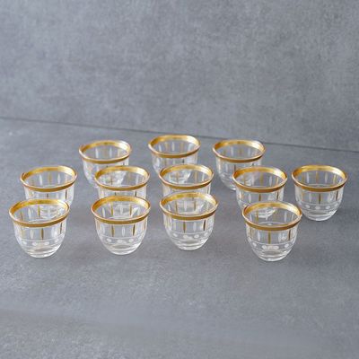 Orchid 12-Pc Glass Cawa Cup Set - 80 ml - Gold