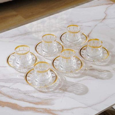 Orchid 12-Piece Glass Cup & Saucer Set 150ML Gold