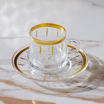 Orchid 12-Piece Glass Cup & Saucer Set 150ML Gold