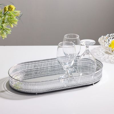 Elizabeth Oval Metal Serving Tray Silver 43X23X5CM