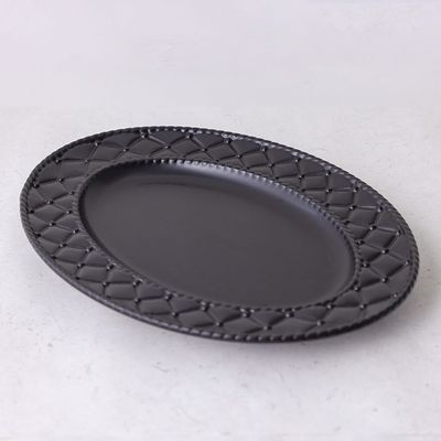 Pristine Embossed Oval Serving Plate - Matte Black - 41x30x3.5 CM