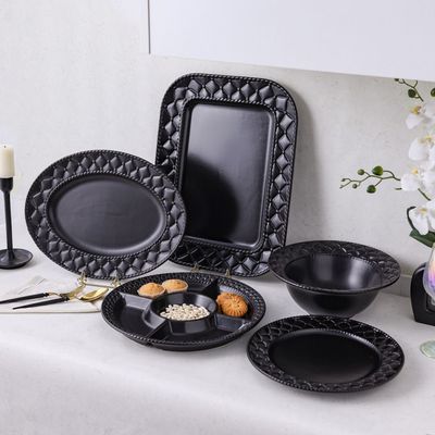 Pristine Embossed Oval Serving Plate - Matte Black - 41x30x3.5 CM