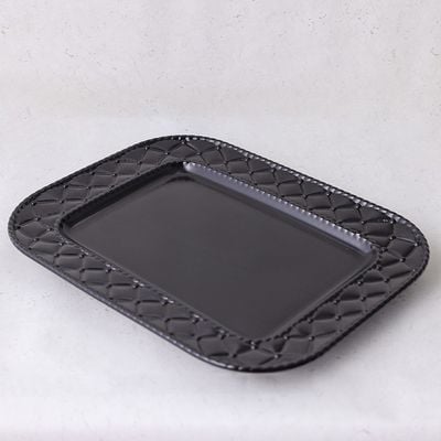 Pristine Embossed Rectangular Serving Plate - Matte Black - 47x37x4 CM