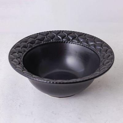 Pristine Embossed Round Serving Bowl - Matte Black - 29x29x11 CM