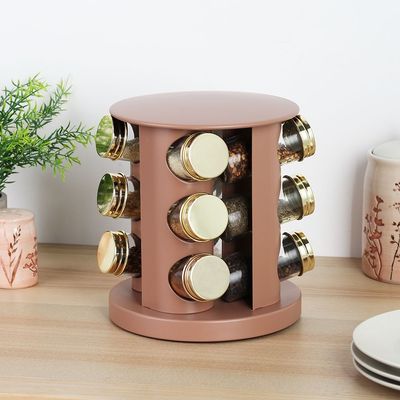 Mocha 13-Piece Spice Rack Set Black, Gold Lid 12x100ml, D 19 X 21.5Cm